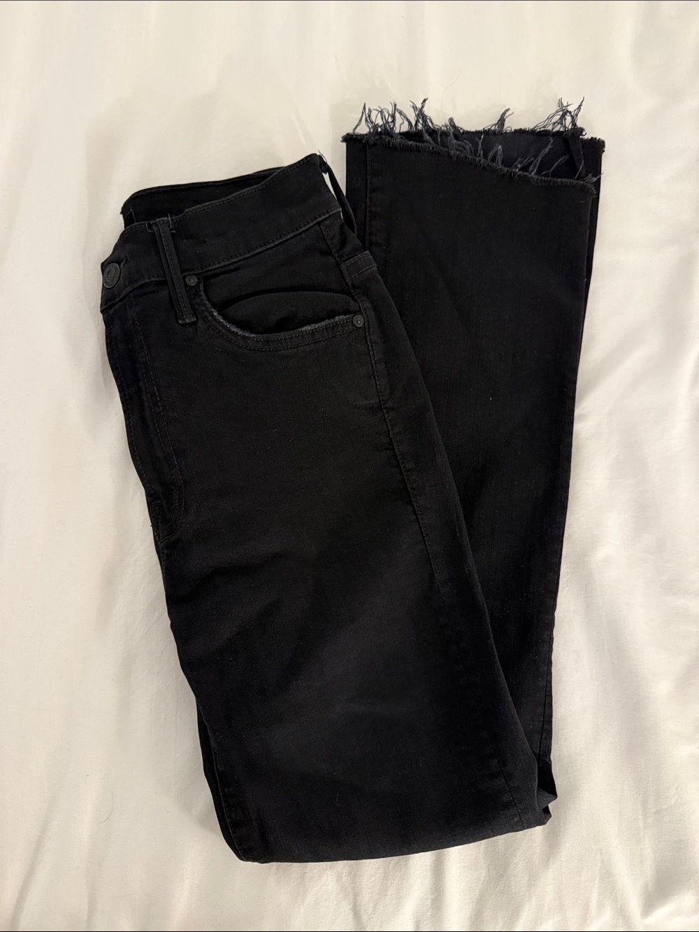MOTHER Black Wide-Leg Raw-Hem Jeans